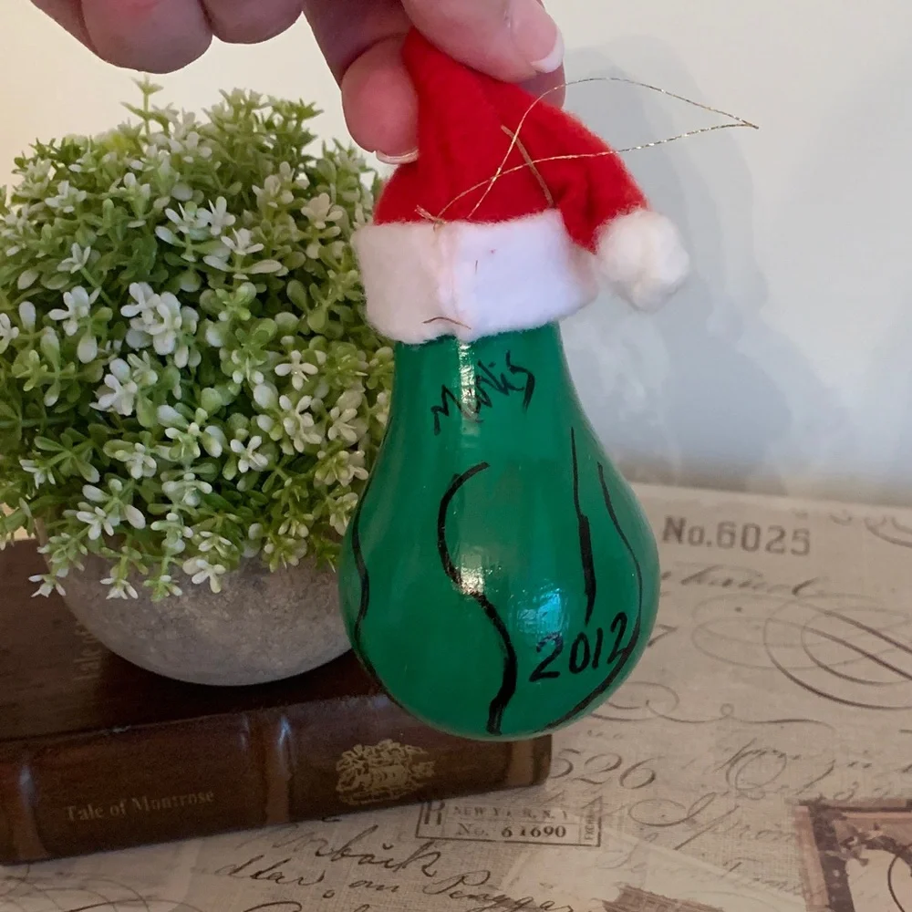 Festive Grinch Ornament with Red Santa Hat 💖